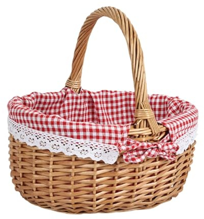 Gralara Handgefertigtes Gewebtes Picknickkorb Set für Die Unterhaltung Im Freien Und Als Dekoration für zu Hause, M rot weiß