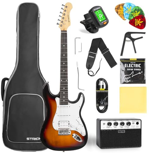 STRICH - Electric Guitar Starter Kit - Solid Body 39 Full Size Starter Kit with 10W Amplifier, Bag, Digital Tuner, Cap, Strap, Cable, Picks,