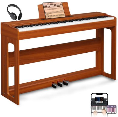 LALAHO Digital Piano 88-Key Weighted Action Electric Piano with 3-Pedal Unit, Double Bluetooth, Split/Touch/Transpose Control Functions(Natural)