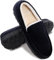 MIXIN Moccasins for Men House Slippers Indoor Outdoor Plush Mens Bedroom Shoes with Hard Sole Black Size 11
