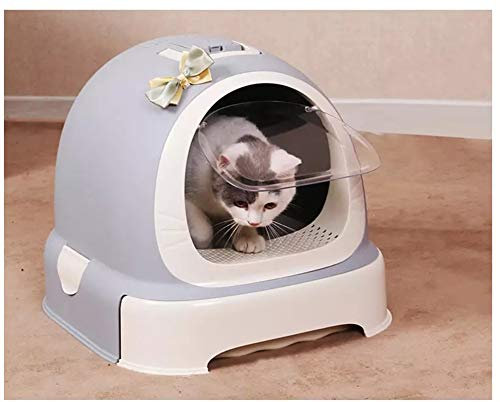 Selbstreinigende Katzentoilette, mit Kapuze, geruchlos, hygienisch, grau, ideal für Katzenrassen