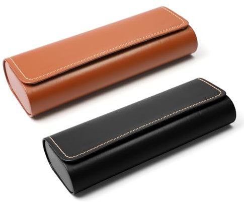 ZUYIST 2PCS Hard Glasses Case, Leather Glasses Case with Metal Magnetic Closure, Vintage Style Sunglasses Case Hard Shell, Portable Spectacle Cases for Men Women Children Elderly