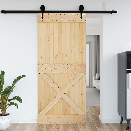 prissent Porta 100x210 cm in Legno Massello di Pino Porta Scorrevole Legno Porta Scorrevole Interno Muro Porte Interne Ideale Da Utilizzare In Cucina Fienile Garage