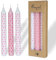 COMFORDER Stabkerzen Set bedruckt, 3x Tafelkerzen mit Motiven – kleine Herzen, 20cm, 7 Stunden Brenndauer (Weiß + Rosa)