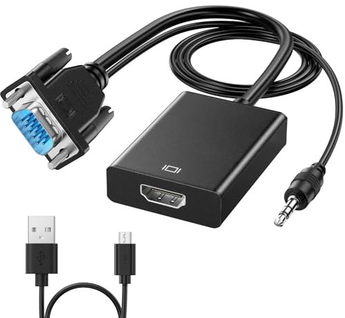 NEUTYPECHIC Adaptateur VGA vers HDMI, VGA Femelle vers HDMI Mâle, Convertisseur VGA vers HDMI 1080p avec Câble Audio, Cable VGA Femelle pour PC, Portable, Tout en un, HDMI Mâle pour Moniteur, TV(25CM)