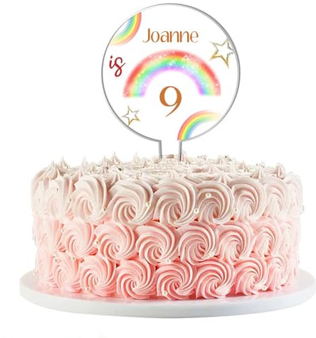Personalised Rainbow Birthday Cake Topper – Custom Name & Age – Acrylic Cake Decoration for Kids Party – Colourful Celebration Cake Accessory – Bright Fun Cake Decor for Children’s Birthday (Rainbow)