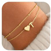TINGN Herz Armband Damen, Layered Gold Armband mit Buchstaben T Armbänder Damen Mehrlagige Gold Armbänder Teenager Mädchen Schmuck Frauen Geburtstagsgeschenk für Frauen Mädchen Freundin Mama