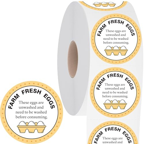 1000PCS Farm Fresh Eggs Stickers, 2 Inch Round Egg Carton Labels, Self Adhesive Unwashed Eggs Handling Label, Packaging Sticker for Chicken, Quail
