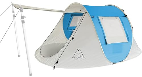 TENPLAY Pop-Up-Zelt für 2–4 Personen, PU2000 mm, wasserdicht und Winddicht, UV-Schutz, leicht und tragbar, atmungsaktives Netzgewebe, 210T Polyester-TAFT für Camping, Strand, Wandern, Reisen