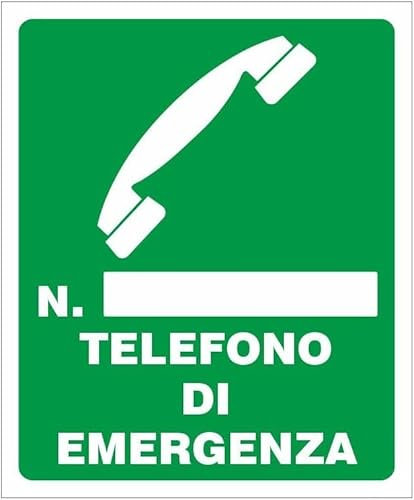 CARTELLO SEGNALETICO - TELEFONO DI EMERGENZA CON NUMERO - Adesivo Extra Resistente, Pannello in Forex, Pannello In Alluminio (Adesivo, 10x15 cm)