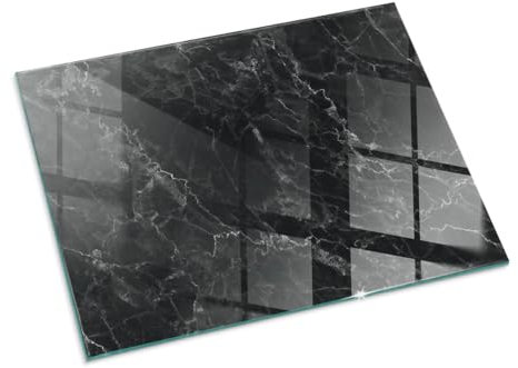 Plaque de Cheminée 80x60 cm Verre Revêtement de Sol Bords Polis Rectangle Plaque de Sécurité sous la Cheminée Installation Facile Protection Thermique - Modèle de marbre élégant