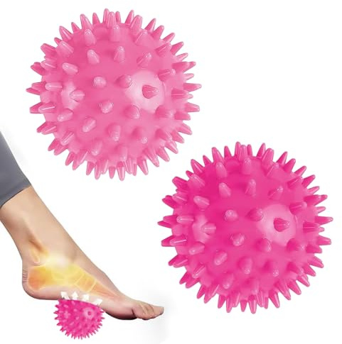 Igelball Massageball Hart 2er Set, Massage Ball mit Noppen Stachelball für Fuss Hand Rücken Muskelmassage, Für Plantarfasziitis Muskelregeneration Myofasziale Entspannung Schmerzlinderung (Rosa+Rot)