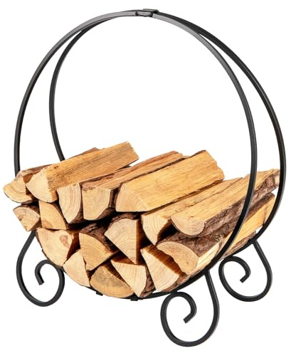 GOPLUS Range Buche Interieur en Métal, Porte Buche Interieur avec Structure Ronde 59 X 27 X 64 CM et Base Stable, Rangement Bois Charge 270 KG, Range Bois pour Cheminée