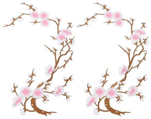 sourcing map 2 Pcs Plum Blossom Iron-on Patches, Flower Embroidery Appliques Sew on Patch Decoration Applique for Holes Jeans Dress Backpack Hats DIY Clothes, Pink White/Coffee
