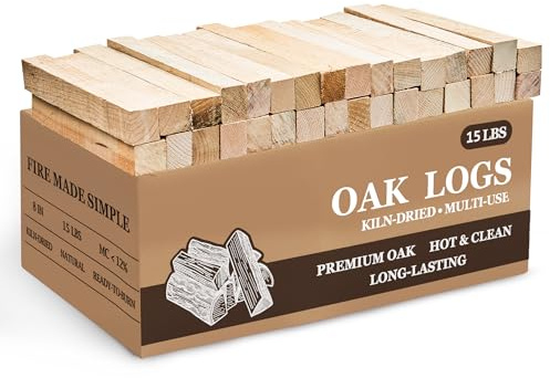 Leña de roble secado al horno, sin corteza, troncos de madera dura para hornos de pizza, hogueras, chimeneas, luces de combustión caliente limpias rápidamente, 8 pulgadas, 15 libras