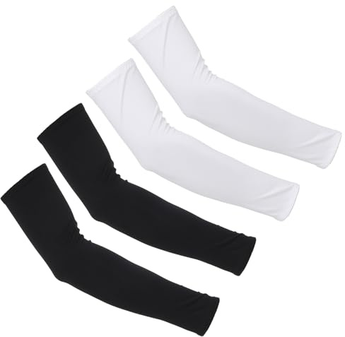 2 Pairs Arm Sleeves for Men and Women, UV Sun Protection Arm Sleeves, Cooling Compression Arm-Sleeve for Football, Basketball, Volleyball, Golf, Outdoor Sports, Working, Tattoo Cover Up (Black, White)
