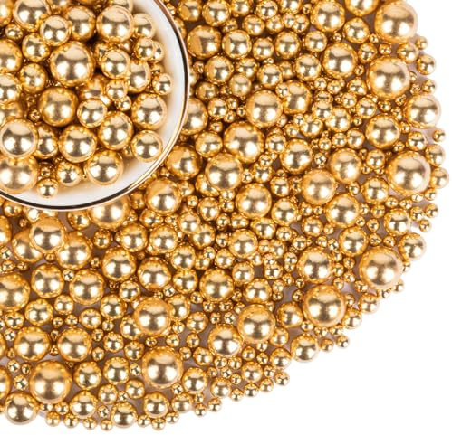 Essbare Goldfarbene Perlen Streusel 130g,Zuckerdeko für Kuchen,Cupcakes | Schwarze goldfarbene Perlen‑Zuckerstreusel für Kuchen,Kekse,Dekoration für Hochzeit,Geburtstag,Jubiläum thematische Partys