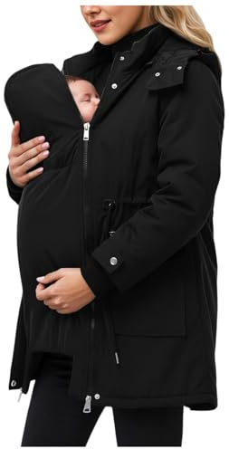 Generisch 3 In 1 Umstandsjacke Tragejacke mit Babyeinsatz Wintermantel Trageeinsatz Jacke Jackenerweiterung Winterjacke Warm Dicke Baumwolljacke Umstandsmode Schwangerschaft für Mama und Baby