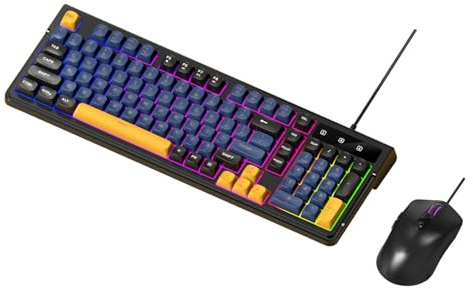 Garsent Gaming Keyboard and Mouse Combo, RGB Backlit Ergonomic Design 98 Key Compact Layout with 6 Buttons Adjustable DPI Mouse, for PC Laptop Gaming and Work (Blue Black Set)