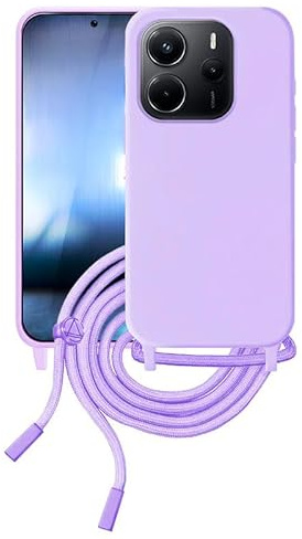 Max Power Digital Funda con Cuerda para móvil Xiaomi Redmi Note 14 4G Carcasa Silicona Suave con Cordón – Función para Colgar del Cuello con Correa Ajustable (Xiaomi Redmi Note 14 4G, Morado)