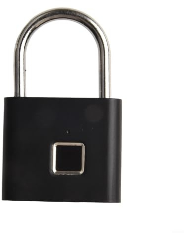 Fingerabdruck-Vorhängeschloss mit Halbleiter-Chip, Gehäuse aus Zinklegierung & Bügel aus 304 Edelstahl, per USB wiederaufladbar, intelligentes Schloss für Schrank, Schlafsaal, schwarz, 76 x 47 mm