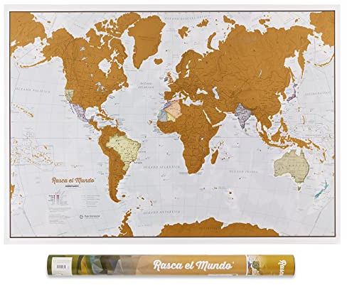 Póster del mapa mundi de rascar - Español - con tubo de regalo - extragrande - 84 x 59 cm - Maps International - 50 años haciendo mapas - Detalles cartográficos con el país y los países limítrofes