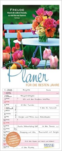 Planer für die besten Jahre 2026: Familienplaner mit 3 breiten Spalten. Familienkalender, literarischer Rentner-planer mit Ferienterminen, Vorschau bis März 2027 und tollen Extras. 19 x 46 cm.