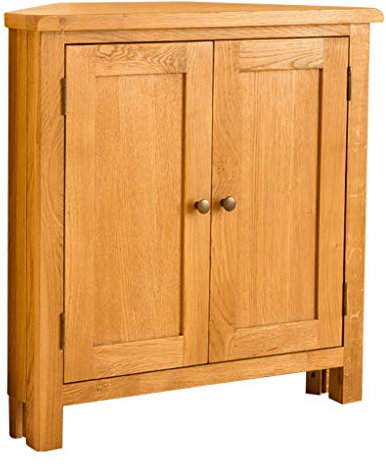 RoselandFurniture Lanner Oak Small Corner Cupboard | Traditional Rustic Waxed Solid Wood 2 Door Storage Cabinet for Living Room, Dining Room or Bathroom, Fully Assembled
