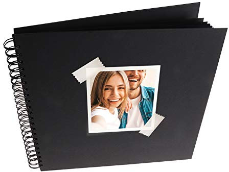 MP-Álbum Scrapbooking, Álbum Encuadernado con Espiral, 20x20 cm, Portada Gruesa, 20 Hojas Cuadradas, Tapa en Cartón, Álbum para Fotos, Diseños, Regalo Creativo, Color Negro.