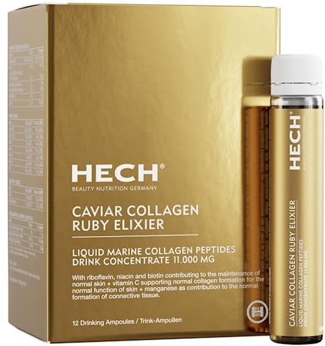 HECH® Caviar Collagen Ruby Elixier | 12 Ampullen | Nahrungsergänzungsmittel für Haut & Bindegewebe | Maritimes Kollagen | Nahrungsergänzungsmittel mit Kollagen-Peptiden, Vitaminen und Mineralstoffen