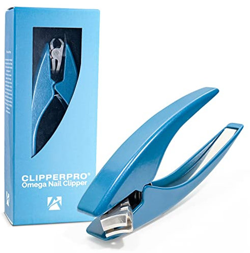 ClipperPro® Omega Fingernail Clipper - Ergonomic Large Nail Clippers for Women & Men | Heavy-Duty Nail Cutters | Fingernail Clippers with 180º Swivel Head (Ice Blue Edition)