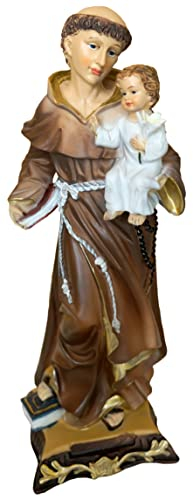 Kaltner Präsente Geschenkidee - 31,5 cm Heiligenfigur Heiliger Antonius von Padua mit Jesus Kind Schutzpatron - Handgemalte Figur auf Sockel - Hochwertiger Kunstguss aus Resin – Dekoration