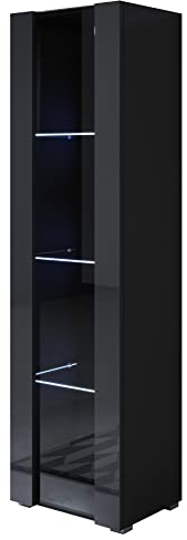 MB Muebles Bonitos | Vitrinenschrank Luke V5 | Breite 40 x Höhe 167 x Tiefe 29 cm | Glänzendes Melamin | Mit Standardfüße | Schwarz