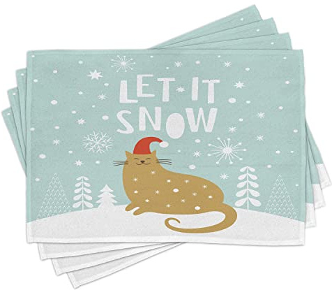 ABAKUHAUS, Weihnachten, Platzmatten, für die Küche das Esszimmer Waschbarer Stoff mit Digitaldruck, Weinachts Herzen und Schneeflocken Motive Adventzeit Illustration, Gelb und Weiß