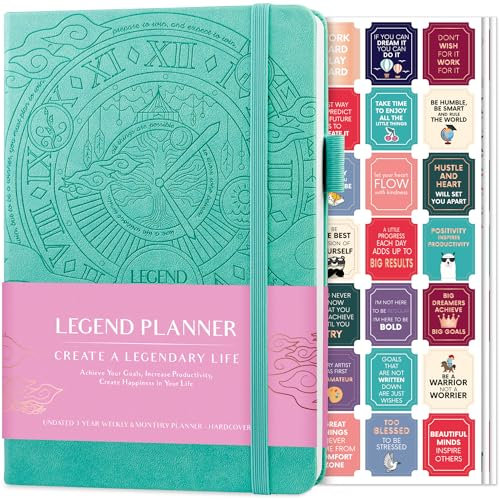Legend Planner - Migliore agenda settimanale e calendario mensile per aumentare la produttività, raggiungere obiettivi e gestione del tempo principale - A5, Senza date (Acquamarina)