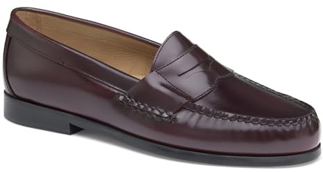 Johnston & Murphy Men's Hayes Penny Loafer Dress Casual Shoe, Burgundy Polished Full Grain, 11