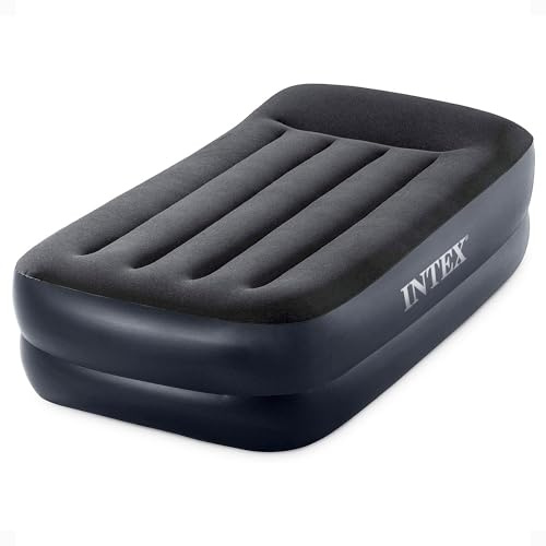 Intex Raised Airbed Mattress with Built-in Pump, Dura-Beam Plus Pillow, Twin - Portable Inflatable Luxury Blow-Up Bed for Adults, Camping, Guests