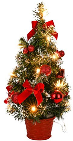 Prevessel - Árbol de Navidad de 40 cm, de pino artificial, en miniatura, de mesa, con tira de luces LED, decoración de Navidad