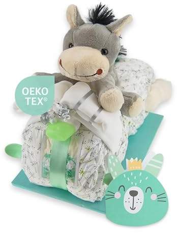 Windeltorte ® Windelmotorrad für Jungen & Mädchen - LILLYDOO Windeln | Geschenk zur Geburt | Babyparty - Babyshower | Geschenk zur Babyparty – Handgefertigte Windelgeschenke (Neutral/Grün - Unisex)