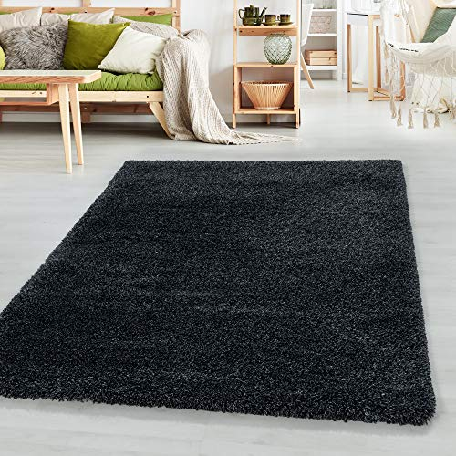 SIMPEX Teppich Wohnzimmer 140 x 200 cm Hochflor Teppich Anthrazit Moderne Einfarbig Design - Schlafzimmer Teppich Pflegeleicht Extra Weich Extra Flauschig - Carpet Living Room Deko