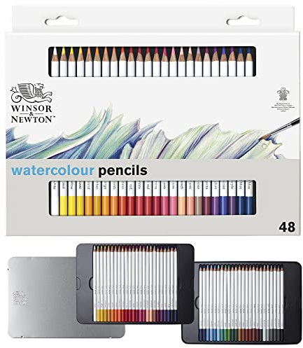 Winsor & Newton 0490057 präzisions Aquarellstifte im Set, 48 lebendige Farben, hochwertige Künstlerpigmente für farbkräftiges Malen in mehreren Schichten, höchste Farbbrillanz