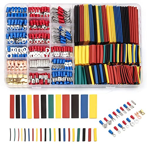JETAINE Electrical Crimp Terminals Connectors 678Pcs Electrical Wire Crimping Set Connector Assorted with Heat Shrink Tubing Sleeving Cable Electric Terminals Spade Ring Bullet Butt Fork Copper