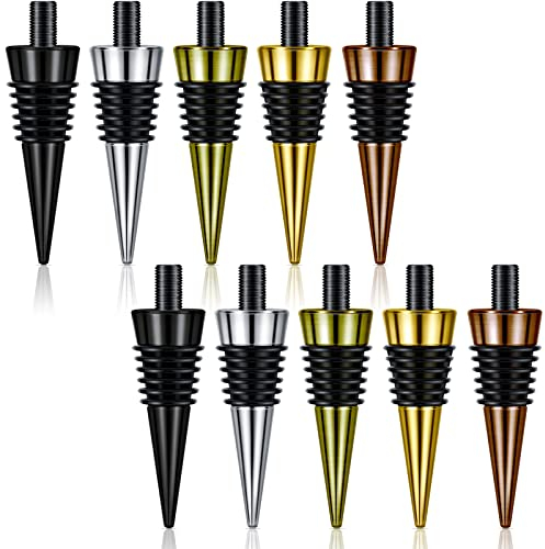 Honeydak Classic Bottle Stopper Stainless Steel Wine Stopper with Threaded Post Metal Wine Stopper Blank Bottle Stopper Inserts Set Hardware for Wine Party Wood Turning DIY Project (10 Pieces)