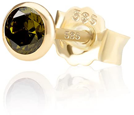 NKlaus Einzel 5,0mm 585 Gelb Gold 14 Karat Ohrstecker Kristall Zirkonia Peridot Butterfly Verschluss Damen Mädchen 11042