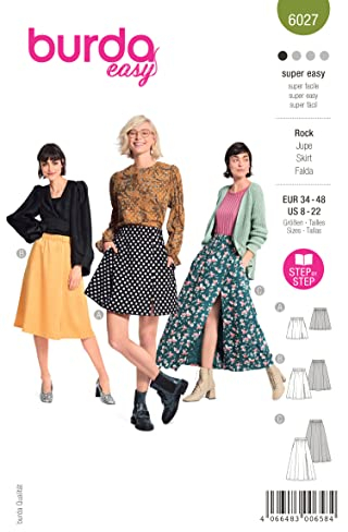 Burda Style Katalog-Schnittmuster Sommerliche Röcke in verschiedenen Längen | Damen, Gr. 34-48 | Nählevel: Sehr leicht #6027