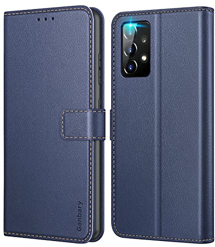 Ganbary Coque pour Samsung Galaxy A52 (5G/4G) / A52s 5G, [Housse en Cuir PU Premium] [Etui à Rabat] [Pochette de Portefeuille], Étui de Protection - Bleu