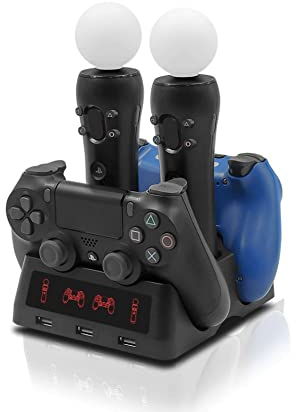 Cargador de Controlador Estación de Carga Adaptador de Carga Rápida, Estación de Carga Multifunción para Controlador Move/PS4 VR con Indicador LED