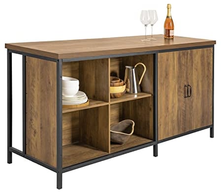 SoBuy Kitchen Island Storage Cupboard Sideboard with 170cm Worktop, Multi-Functional Dining Table & Kitchen Storage Unit, Bar Cabinet for Living Room Vintage Brown 170 x 60 x 89cm KNL01-F