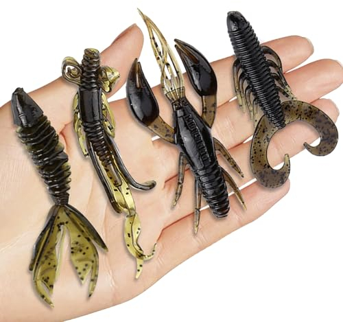 25Pcs Esca per la Pesca di Gamberi, Esche Artificiali Morbida da Pesca di Gamberi in Silicone Esca per Aragosta Swimbait Accessori Kit per Acqua Dolce e Salata all'Aperto (Marrone)