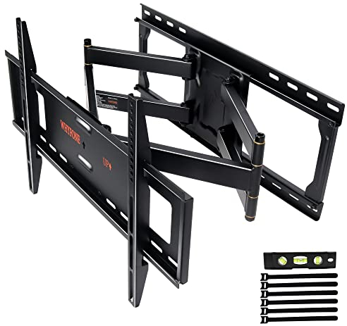 TV Wall Bracket Mount for 32-80 Inch TVs WHYFONE Long Reach TV Wall Bracket with 635mm Dual Arms, Swivel Tilt Full Motion TV Mount for Flat&Curved TVs up to 60kg, Easy for TV Centering, VESA 600x400mm